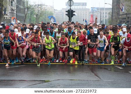 BELGRADE-APRIL 18:A group of runners start race on 