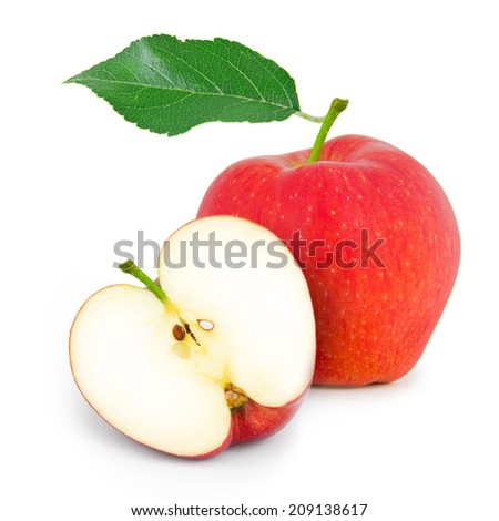Photo of red apple with slice isolated on white