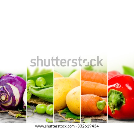 Photo of vegetable mix with rainbow colors and white space