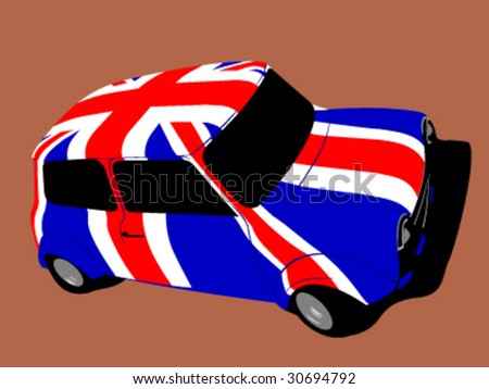 stock vector vector classic british mini car with flag of uk great 