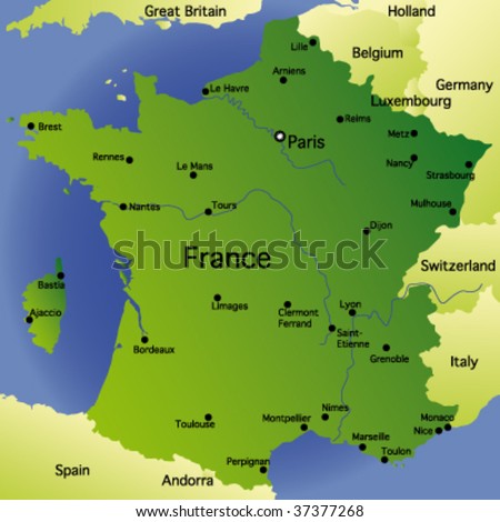 detailed map of france with cities. stock vector : detailed vector map of france