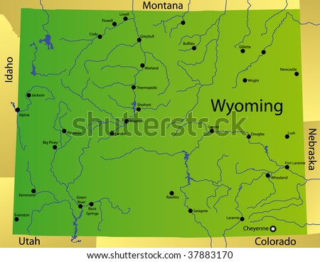 detailed map of usa with states and. stock photo : detailed map of wyoming state, usa