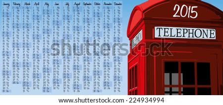 2015 calendar with british red phone booth