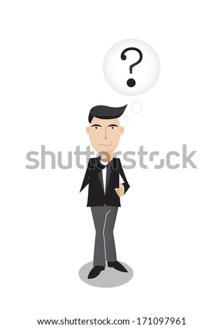 Vector illustration of Businessman, question marks,