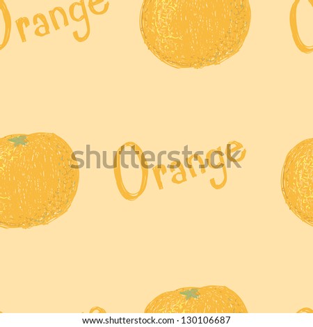 A seamless pattern of orange fruits and the word orange.