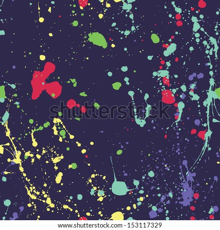 A seamless pattern with colorful paint splatters on a dark blue background.