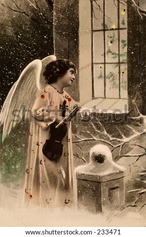 Christmas angel - a 1906 hand-tinted photo greeting card