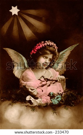 Christmas angel - a 1912 hand-tinted photo greeting card