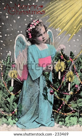 Christmas angel - a 1916 hand-tinted photo greeting card
