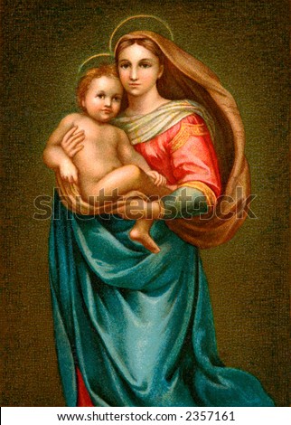 The young Christ Child and His mother Mary - an early 1900\'s vintage illustration