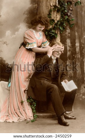 Victorian romance - couple in love - circa 1912 hand-tinted photograph