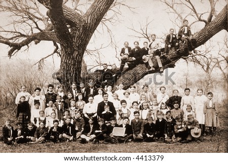 \'Family tree\' - a class photo of students and teachers - circa 1900 vintage photo