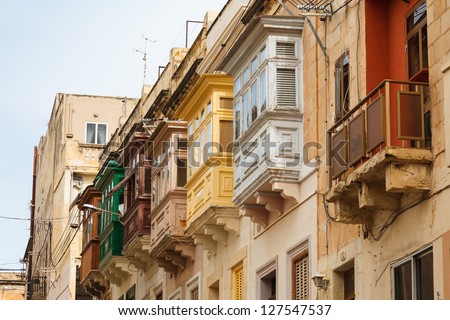Bay windows (erkers) - typical architectural feature in Sliema, Malta