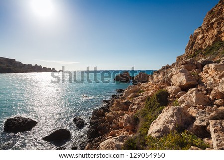 Maltese rocky seascape, island\'s west side, Gnejna Bay, Malta