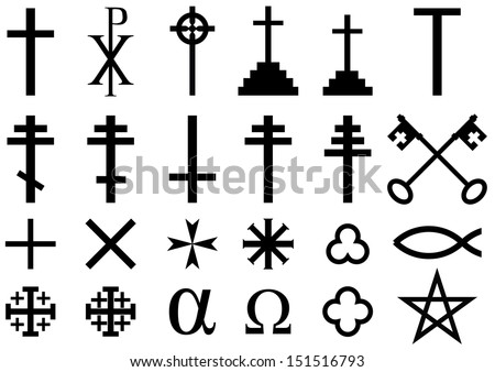 Christian religious symbols: A collection of vector icons and symbols associated with the Christian faith isolated on white background