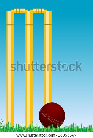 Cricket ball in the grass next to stumps 2