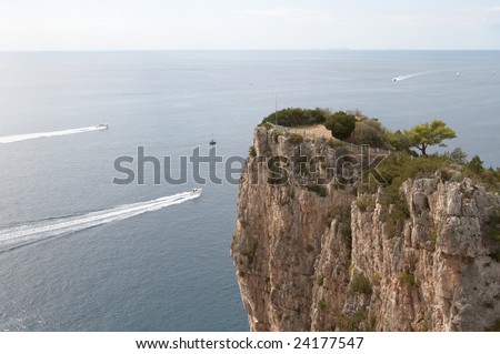 Italy, Gaeta. The mountain Orlando. Tyrrhenian Sea. Viewing platform at top of cliff