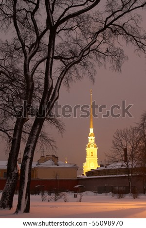 Russia, St. Petersburg. Peter and Paul Fortress in night