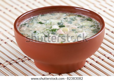 Russian and Ukrainian cuisine. Cold vegetable soup