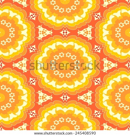 Orange and yellow hexagonal arranged decorative symmetric patterns