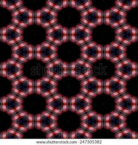 Decorative background tile with red metallic elements on black area