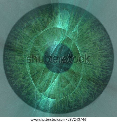 Eye iris motif with fractal blending - fantasy image background tile in green design.