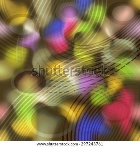 Crazy psychedelic abstract background with colorful rainbow splashes and circle curves.