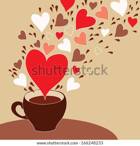 Coffee cup with flying hearts - stock vector