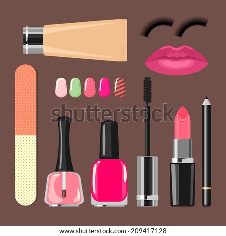 Beauty salon manicure salon  cosmetics and accessories. Vector illustration