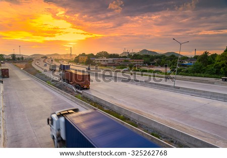 Truck transport container on the road to oil refinery