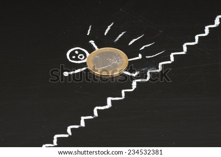Financial collapse concept - frightened coin falls from ladders