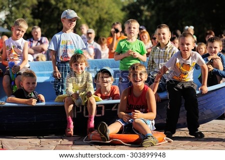 Orel, Russia, August 01, 2015: Mumu Fest, Turgenev\'s story art-festival, childrens laugh