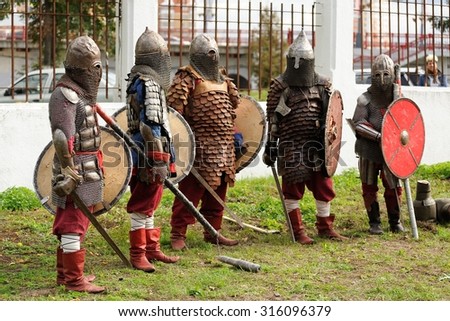 Orel, Russia - September 13, 2015: Orthodox Church Family Day. Knights in ancient armour