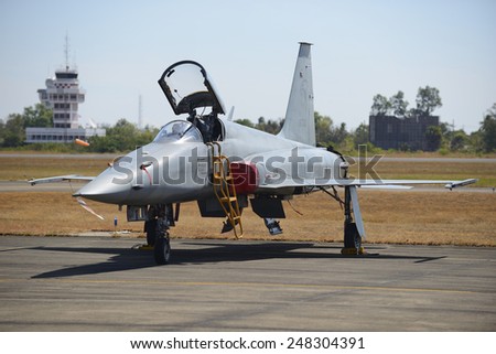F5 military aircraft parked in the airport and flight show at Wing 21, Ubon Ratchathani  Thailand. on January 11, 2015