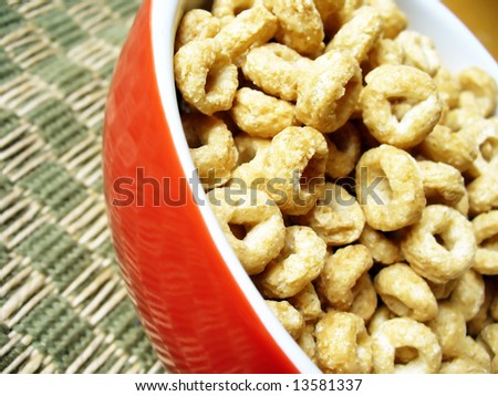 Red bowl with cereal
