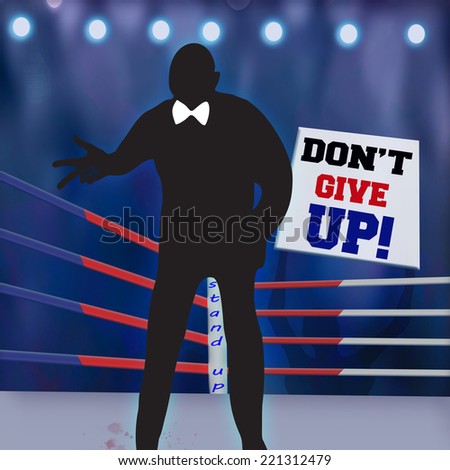 boxing ring girl holding don't give up sign