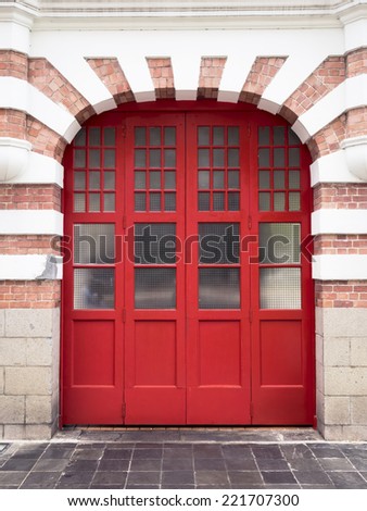 red vintage door frame details architecture background