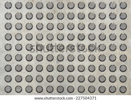 Metal texture circle pattern on metallic floor industrial abstract background.