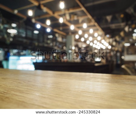 Top of table with Bar Cafe Restaurant blurred background