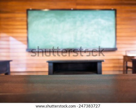 Table top with blurred blackboard background