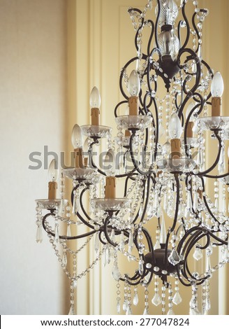 Crystal chandelier close up, Glamour Interior decoration object