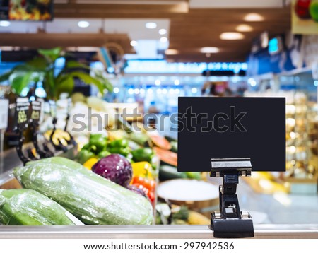 Mock up Blank sign display in supermarket Interior background Retail shopping concept