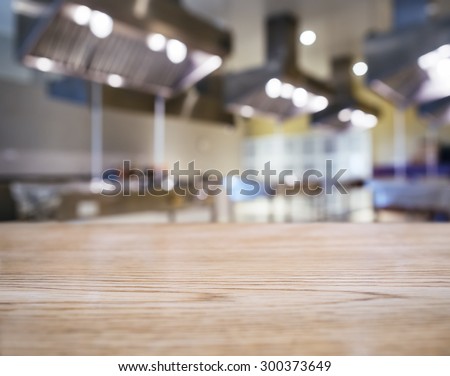 Table top counter with blurred Kitchen background Mock up