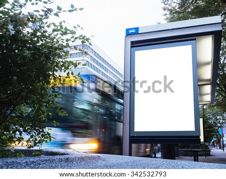 Mock up Billboard Light box at Bus Stop with Road and cars moving