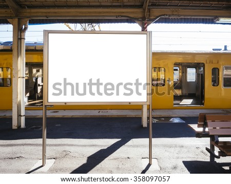 Blank board Template in Train station with Public transportation Background
