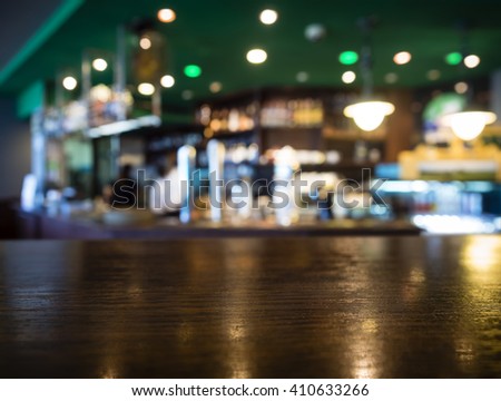Bar Table top Counter with Blurred Restaurant Background