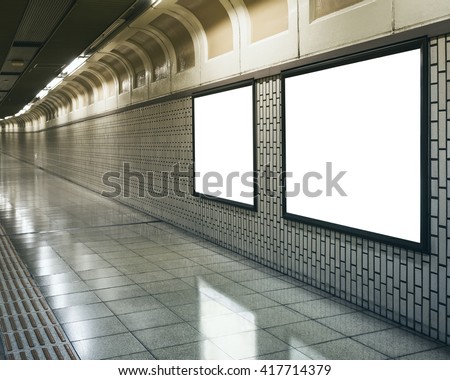 Blank Mock up Billboard Banners Media Light box in subway station perspective
