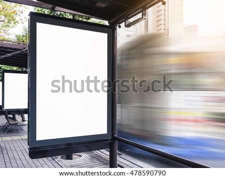 Mock up Billboard Media Light box at Bus Station with Road and cars moving
