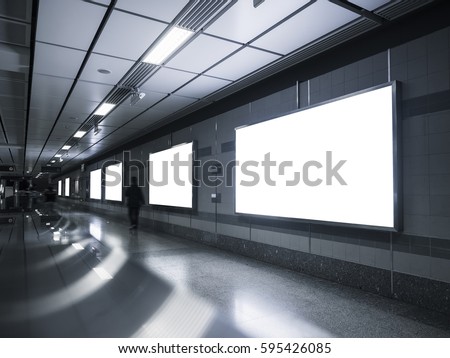 Blank Billboard Banner Media Light box Subway station with blurred people