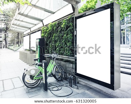 Mock up Billboard Light box at Bus Station with Public Bicycle parking